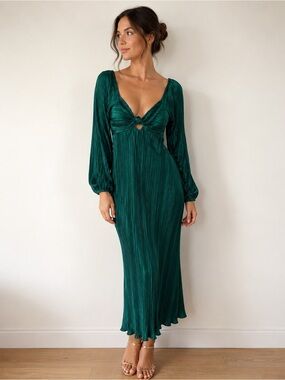 Gilli Deep Teal Long Sleeve Twist Midi Dress